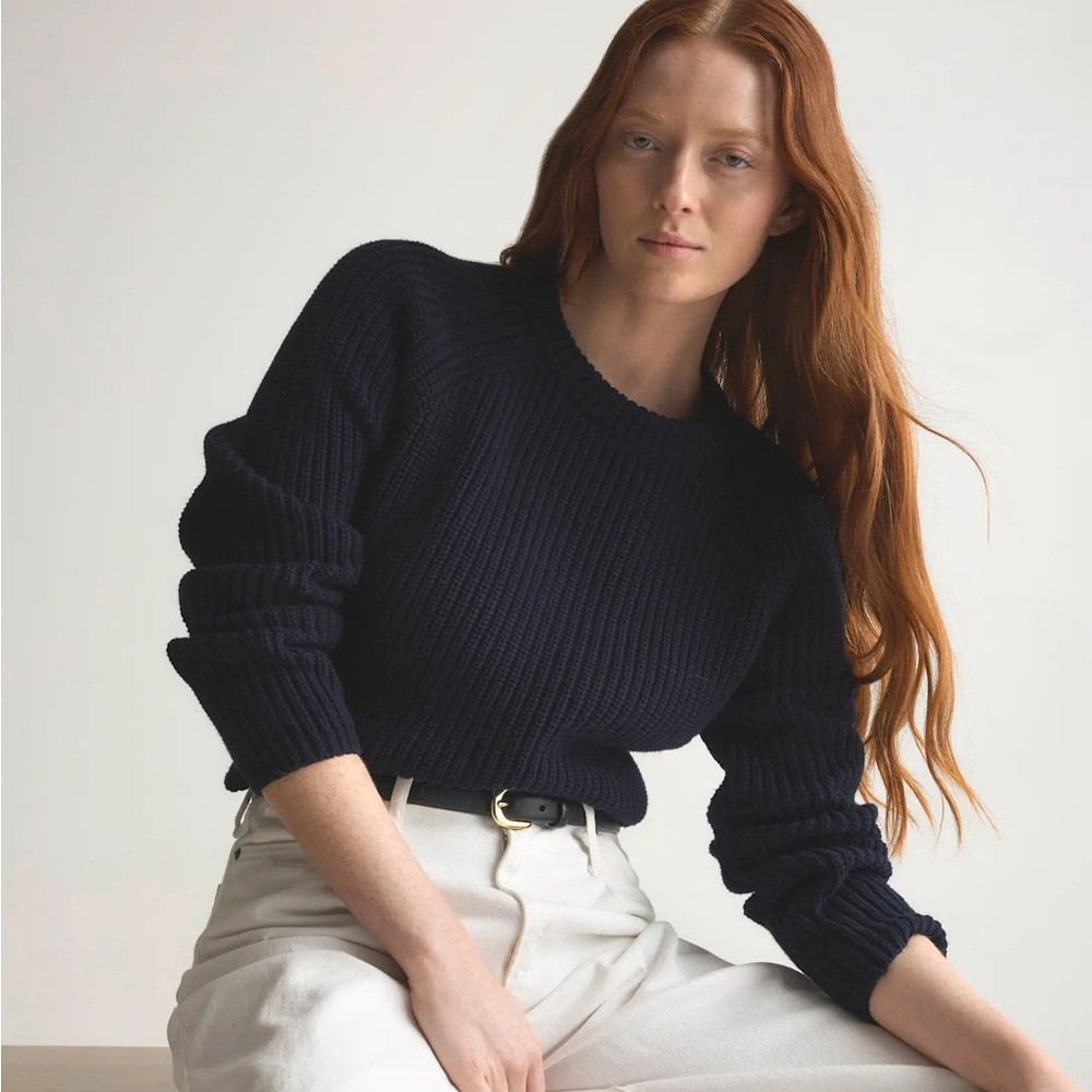 NWT Quince 100% Organic Cotton Fisherman Crew Sweater - Navy